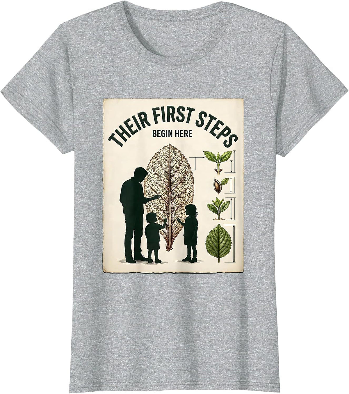 Their First Steps Begin Here Botanical Head Start Teacher T-Shirt - Heather Grey