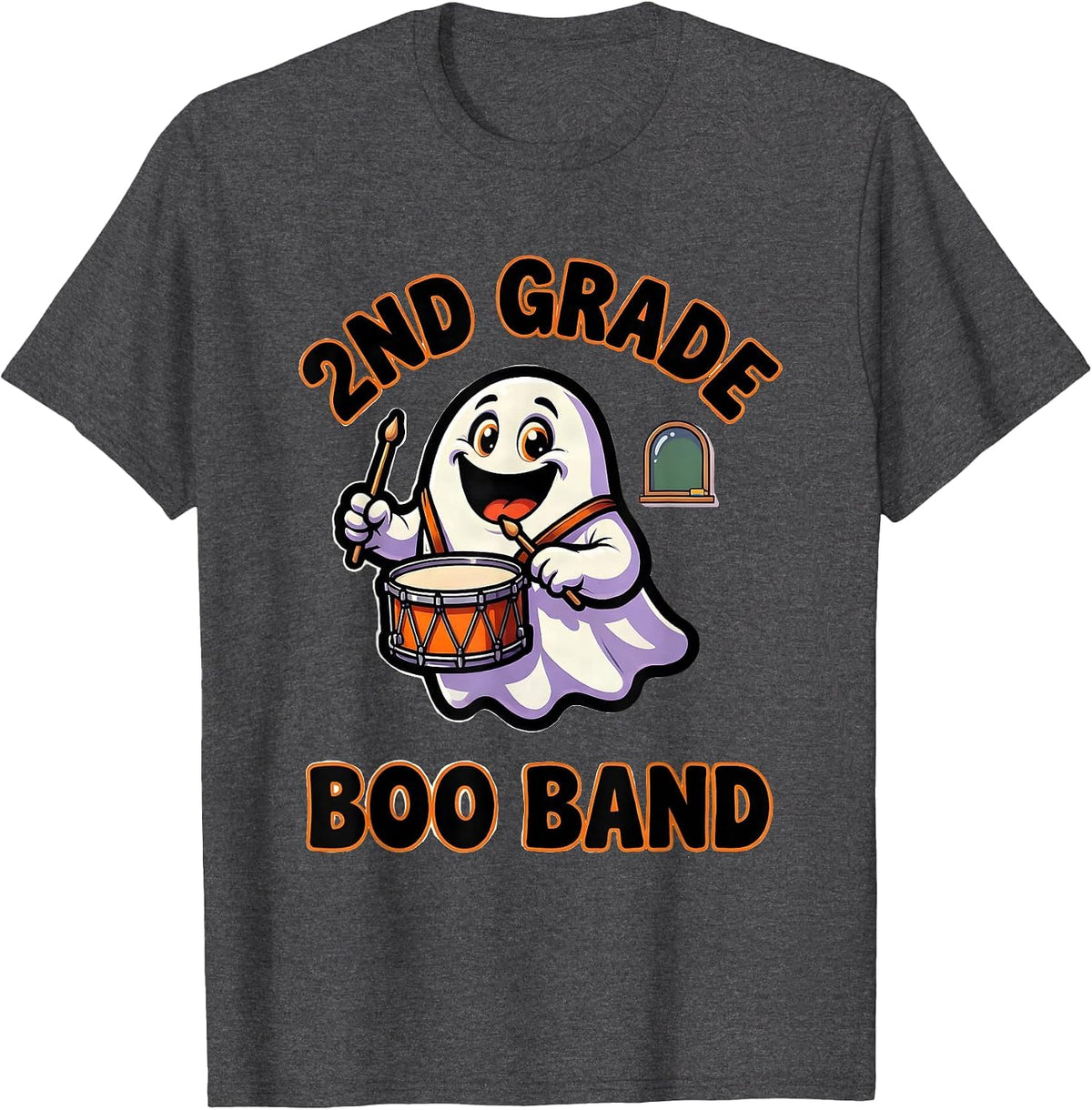 Men's 2nd Grade Boo Band Cute Cartoon Halloween Teacher Student T-Shirt - Dark Heather Grey