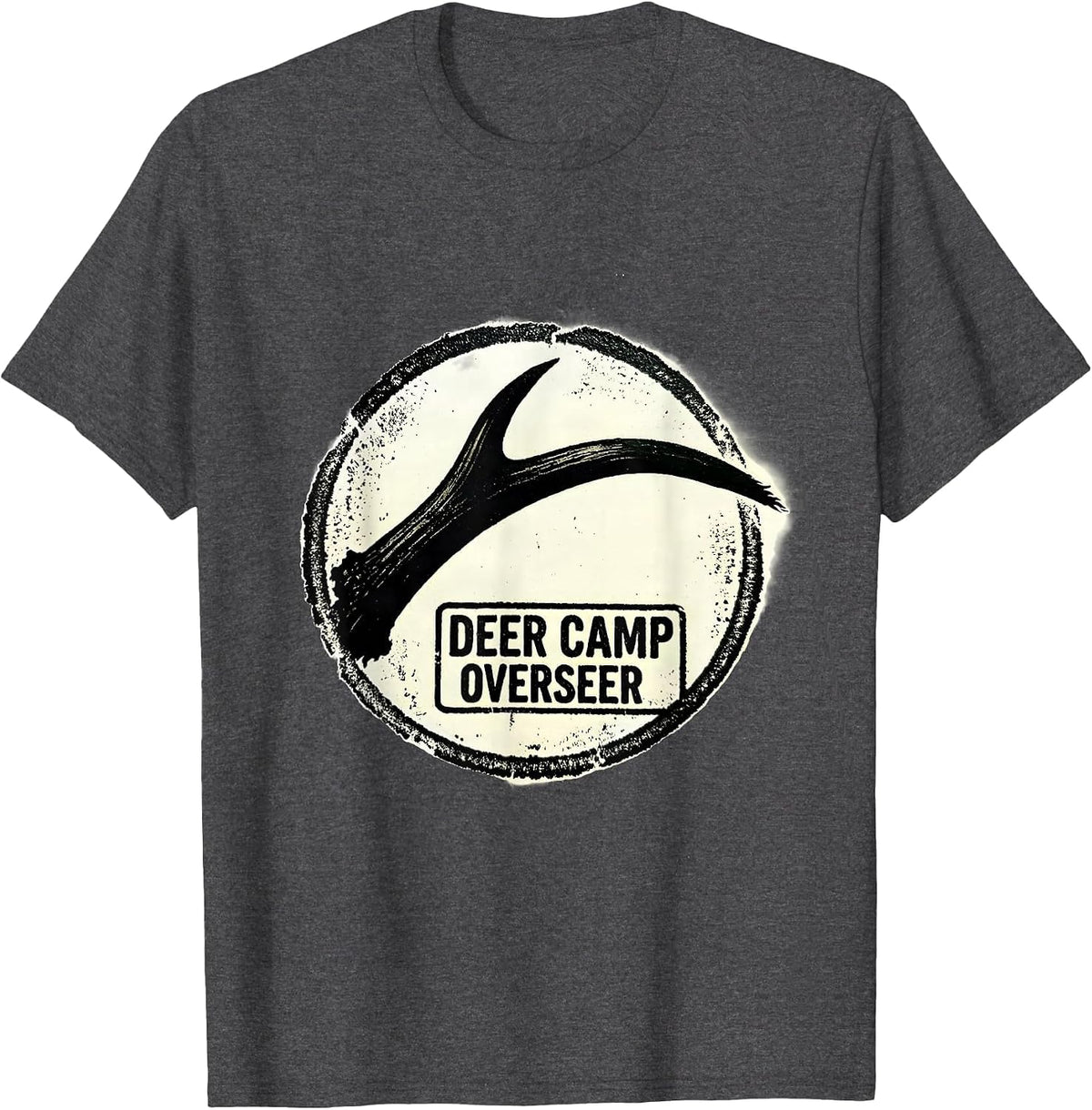 Deer Camp Overseer Patriotic Camo Deer Hunter Dad Gift T-Shirt - Dark Heather Grey