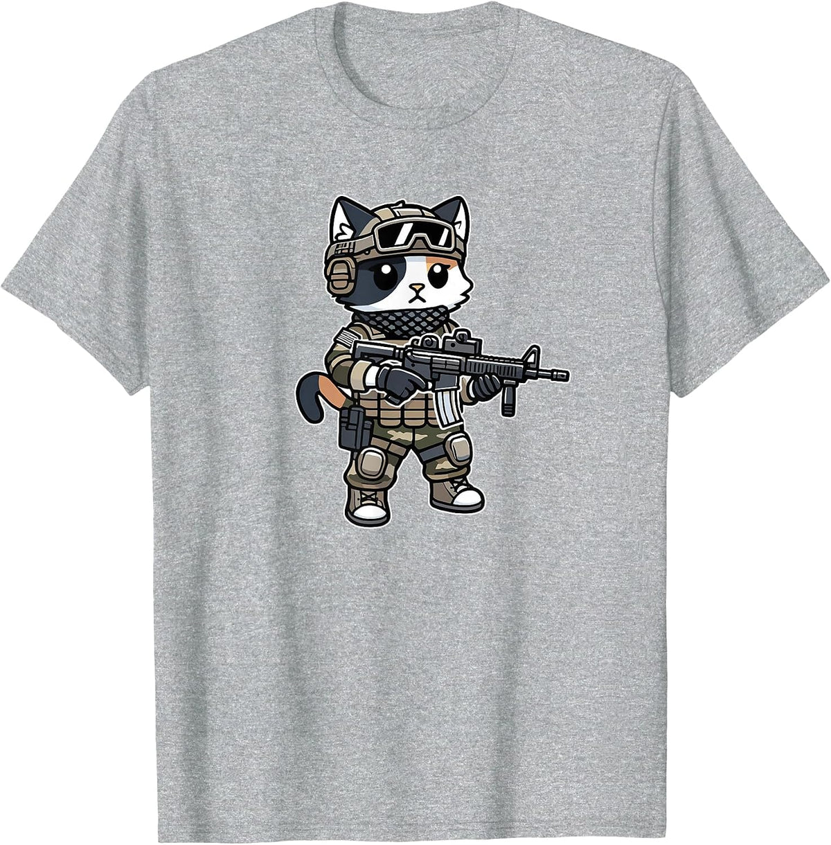 Cool Tactical Calico Cat Military Animal Veteran T-Shirt - Heather Grey