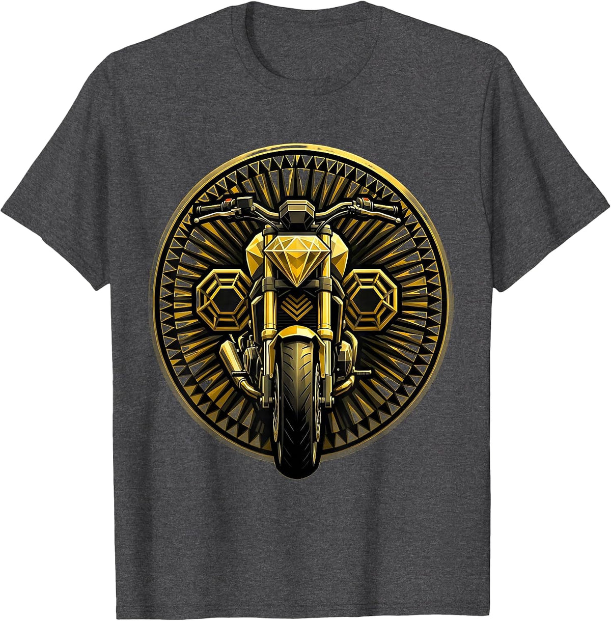 Men's Vintage Motorcycle Black and Yellow Classic Design T-Shirt - Dark Heather Grey