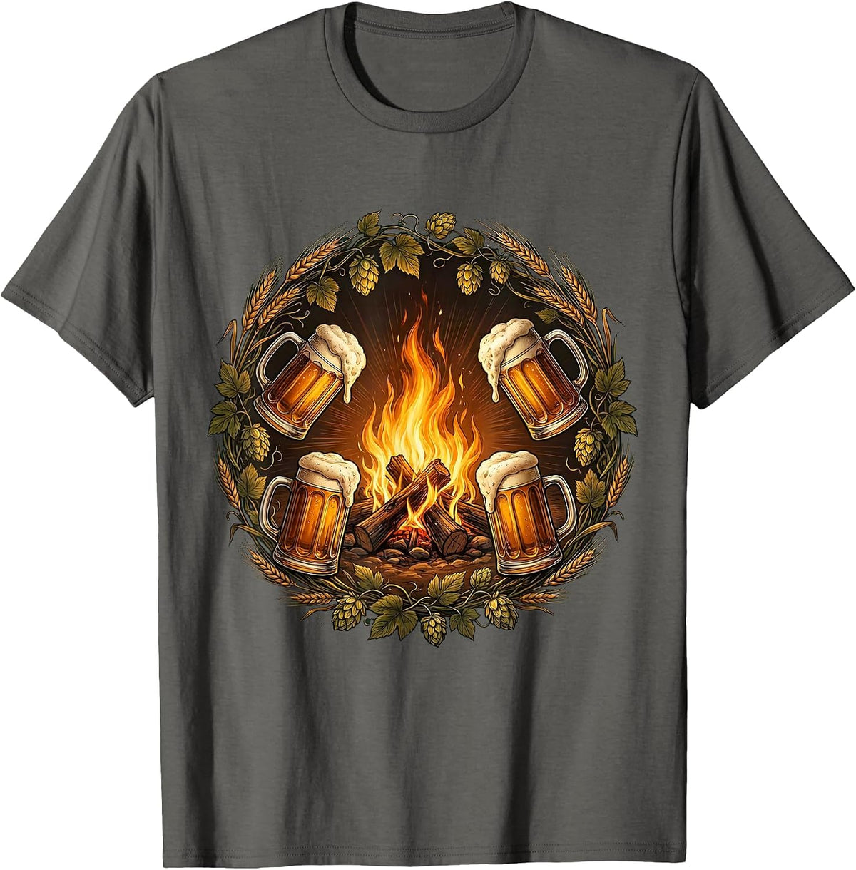Men's Prost Campfire Mug Raise Illustration T-Shirt - Asphalt Grey