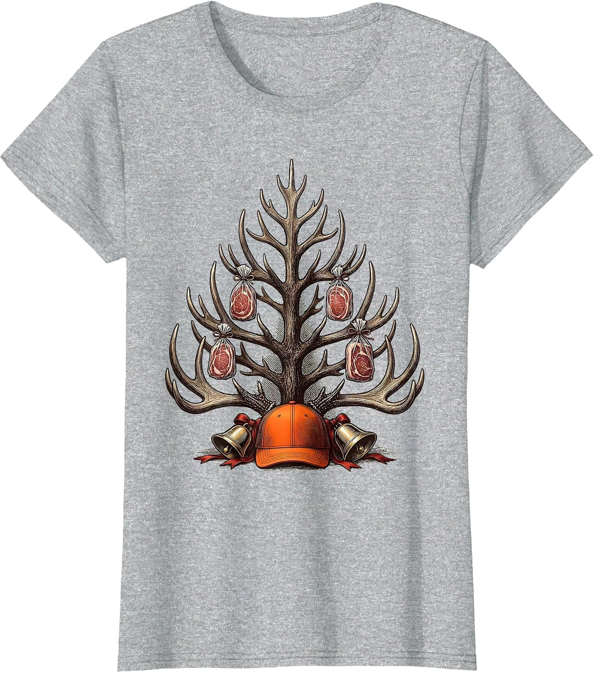 Antler Rack Christmas Tree Hunter Humor Gift T-Shirt - Heather Grey