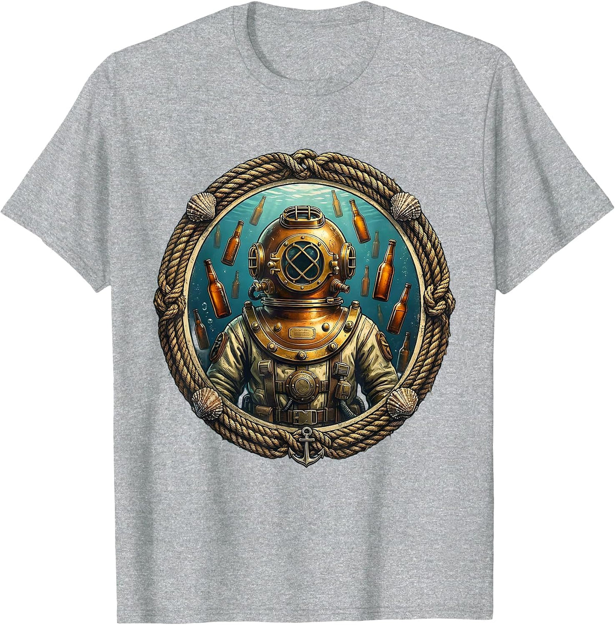 Men's Deep Sea Diver Beer Bottles Underwater Graphic T-Shirt - Heather Grey