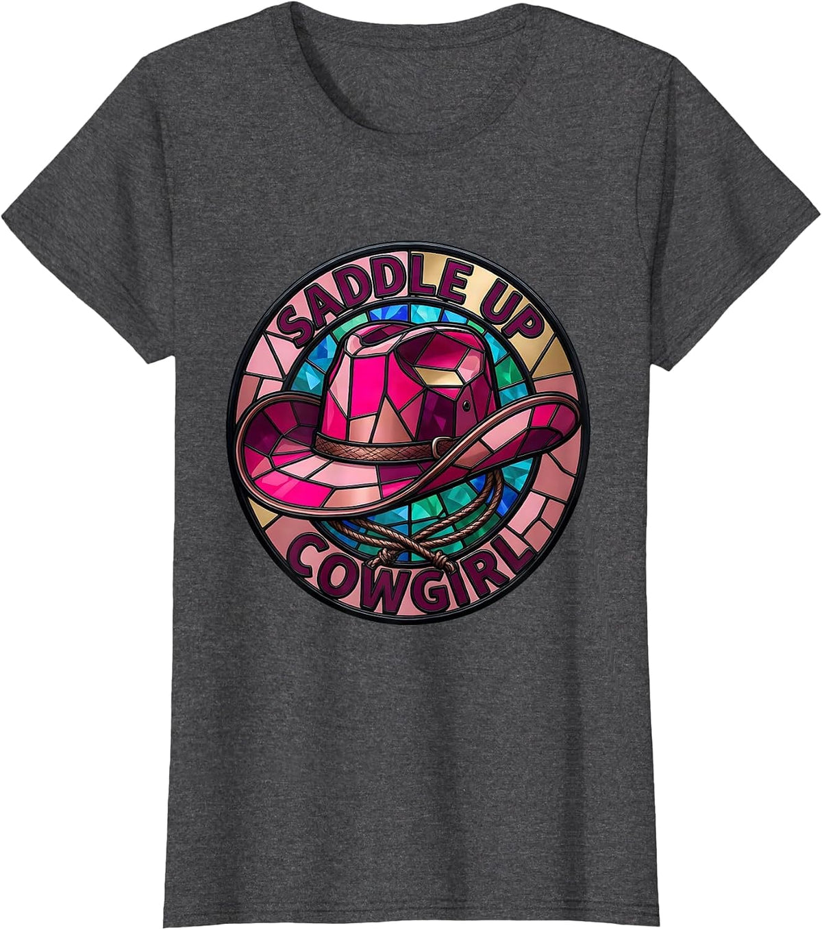 Women's Saddle Up Cowgirl Pink Western Design T-Shirt - Dark Heather Grey
