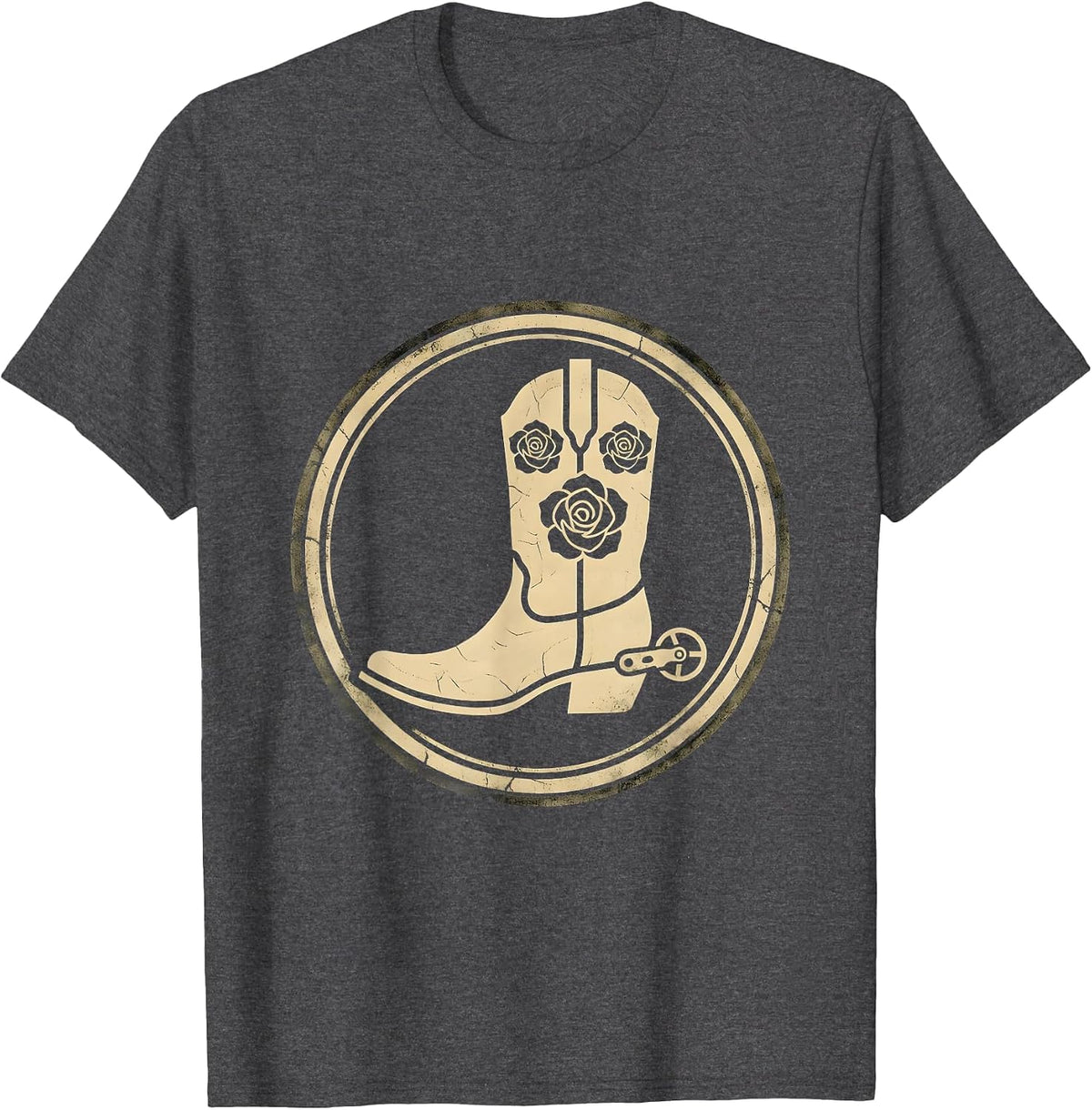 Cowgirl Boots Spurs and Roses Western Design T-Shirt - Dark Heather Grey