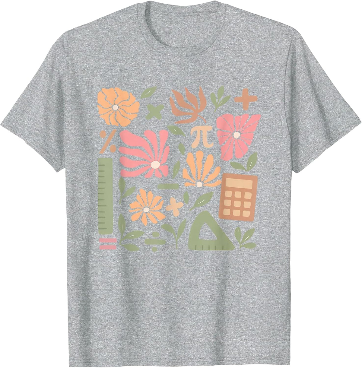 Math Teacher Boho Flowers Elementary Teacher Back to School T-Shirt - Heather Grey