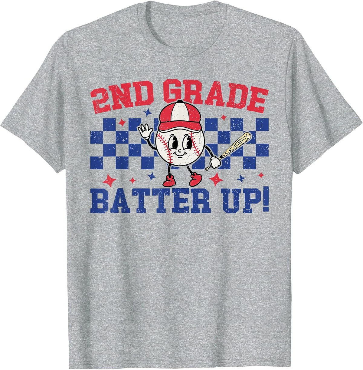 2nd Grade Batter Up Back to School Baseball Teacher Kids T-Shirt - Heather Grey