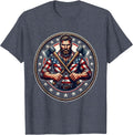 American Flag Lumberjack Axe Flannel Illustration T-Shirt - Heather Blue
