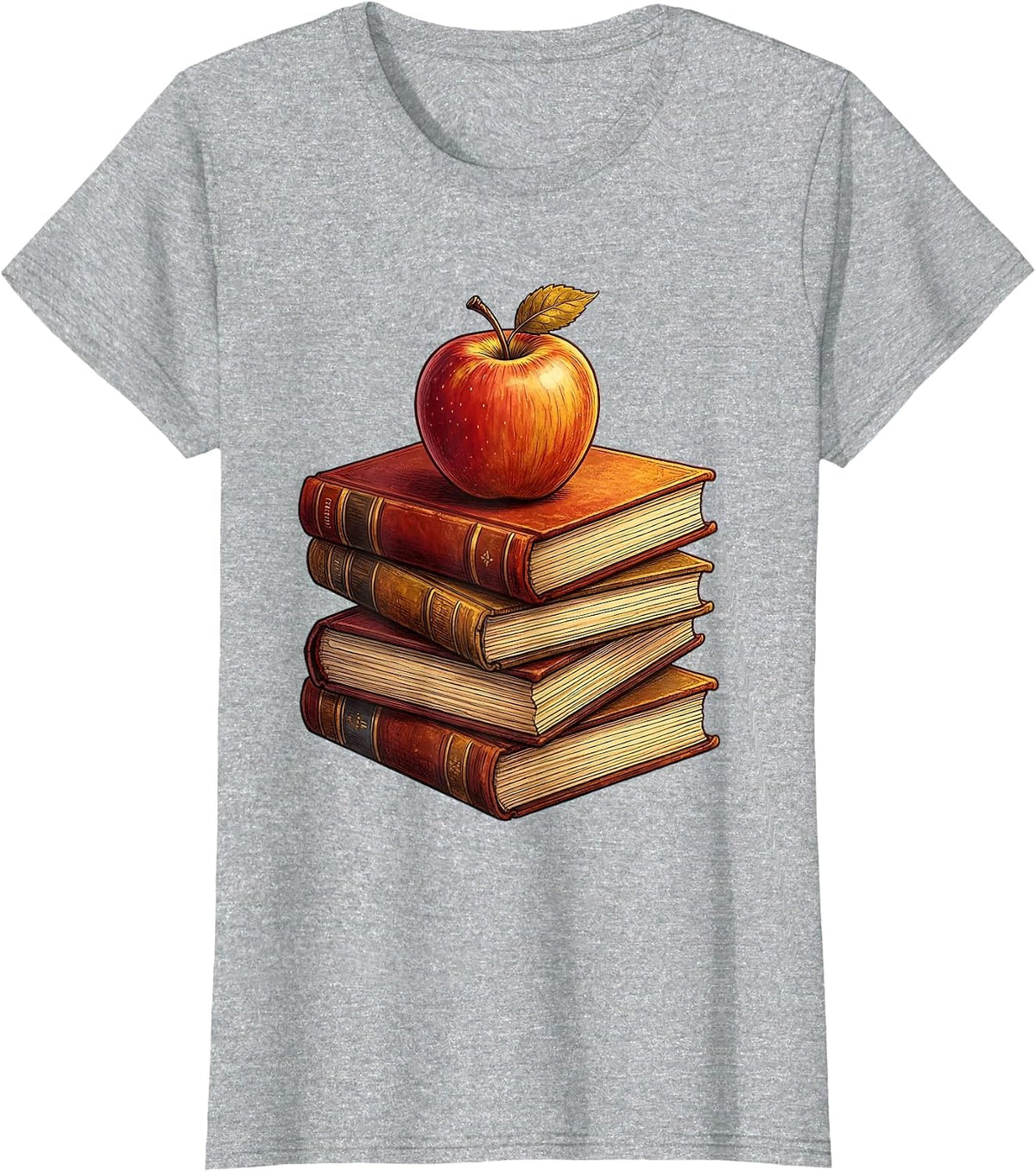 Middle School Teacher Stacked Textbooks Apple Gift T-Shirt - Heather Grey