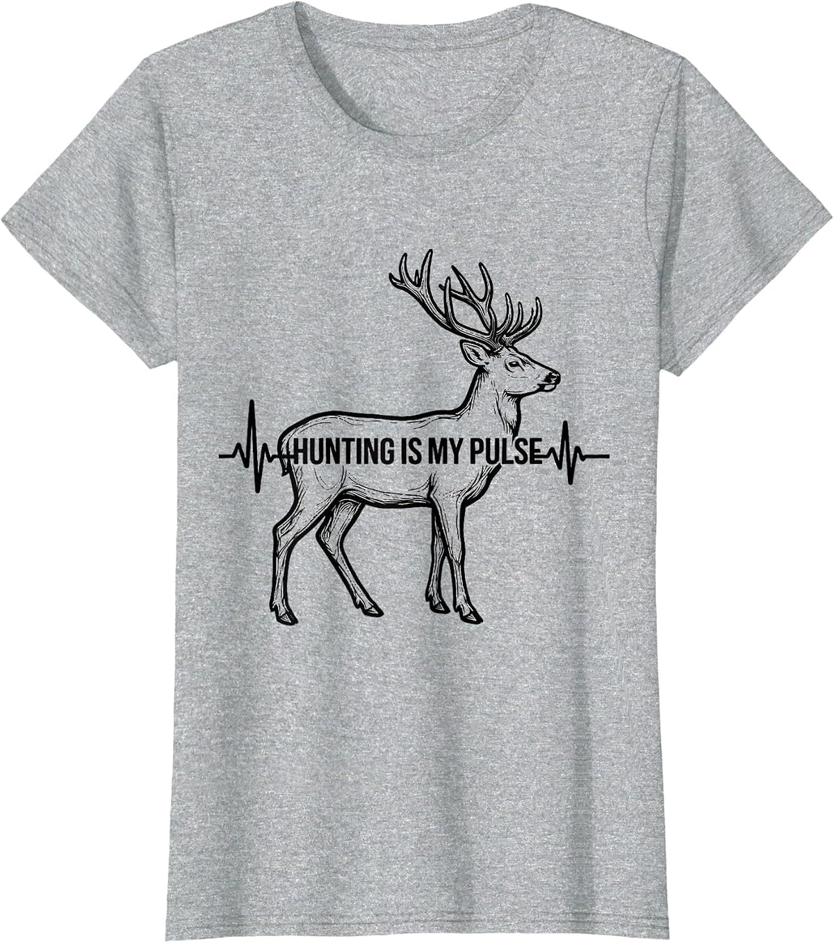 Women's Hunting Is My Pulse Flat Line Art Deer Silhouette Hunter T-Shirt - Heather Grey