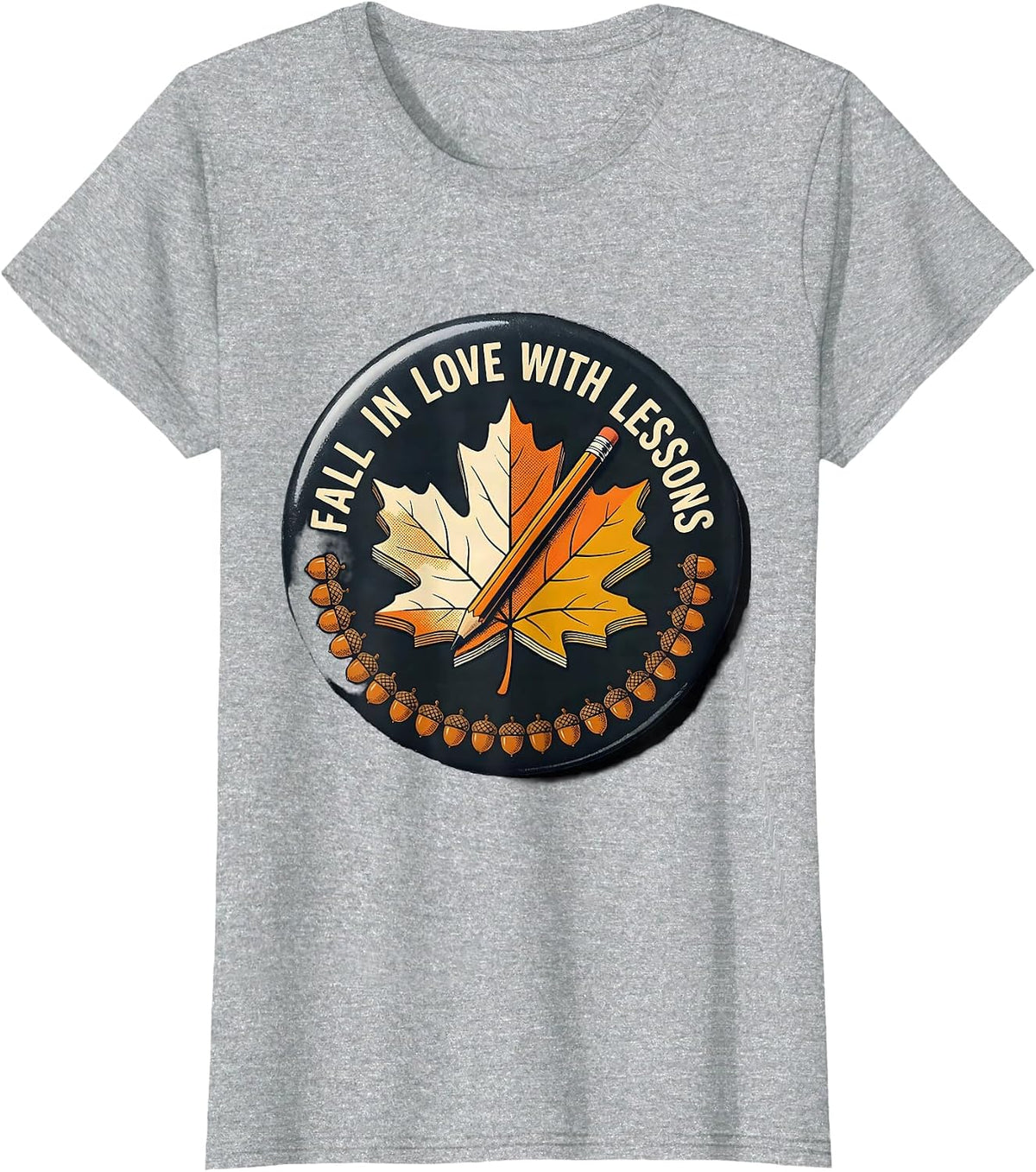 Fall In Love With Lessons Retro Teacher Autumn Halloween T-Shirt - Heather Grey