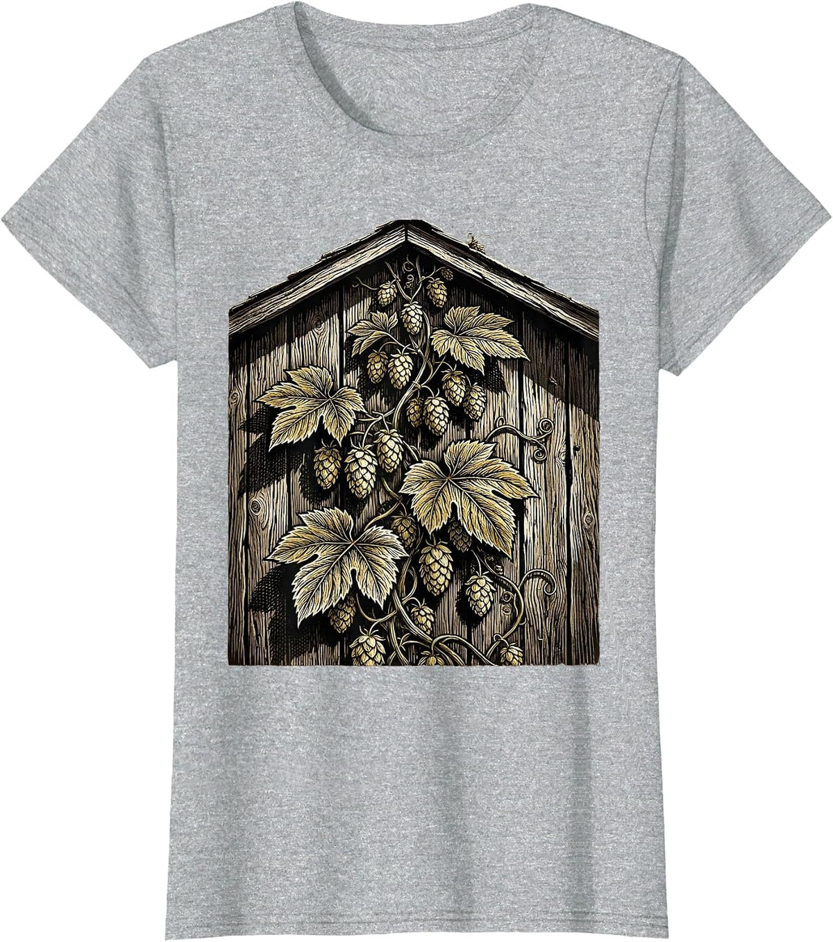 Oktoberfest Hop Vine Rustic Barn Wall Graphic T-Shirt - Heather Grey