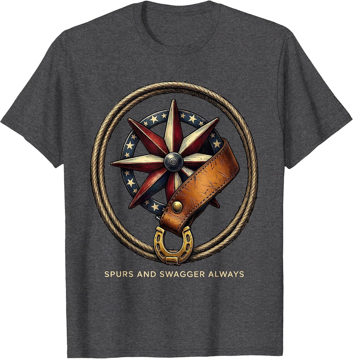 Men's Spurs and Swagger Cowboy Western Design T-Shirt - Dark Heather Grey