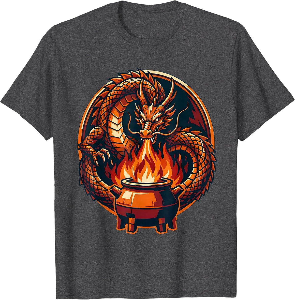 Dragon Brewer Fire Breathing Beer Kettle Graphic T-Shirt - Dark Heather Grey