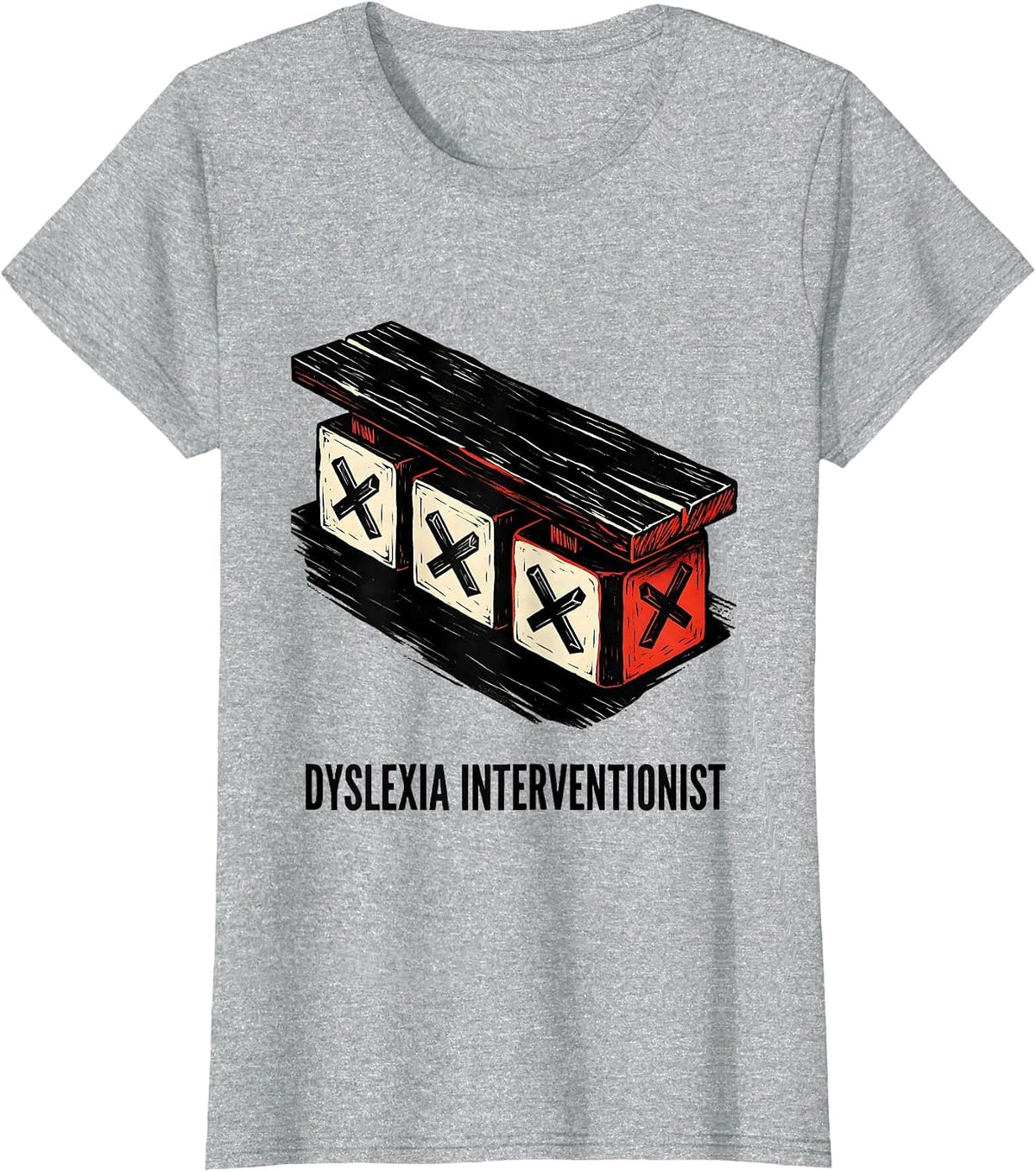 Dyslexia Interventionist Linocut Dyslexia Teacher Awareness T-Shirt - Heather Grey