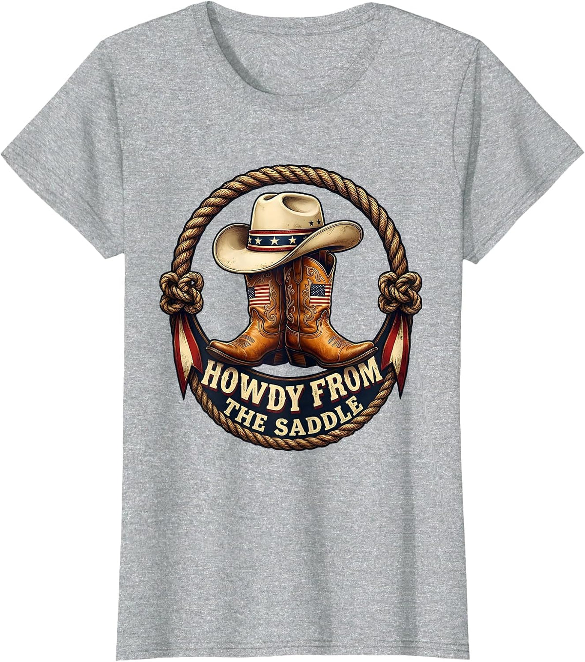 Howdy From The Saddle Cowgirl Graphic Design T-Shirt - Heather Grey