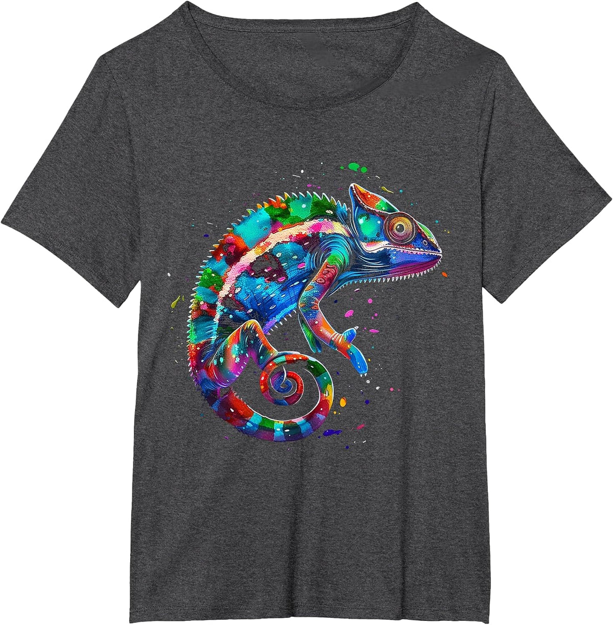 Chameleon Colorful Reptile Lover T-Shirt - Dark Heather Grey