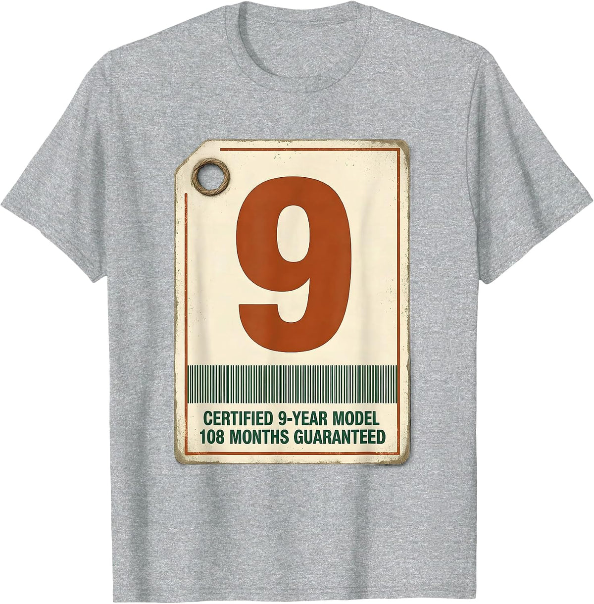 Men's Certified 9-Year Model, 108 Months Guaranteed Vintage T-Shirt - Heather Grey