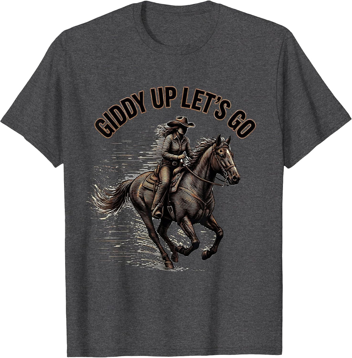 Giddy Up Lets Go Cowgirl Graphic Design T-Shirt - Dark Heather Grey
