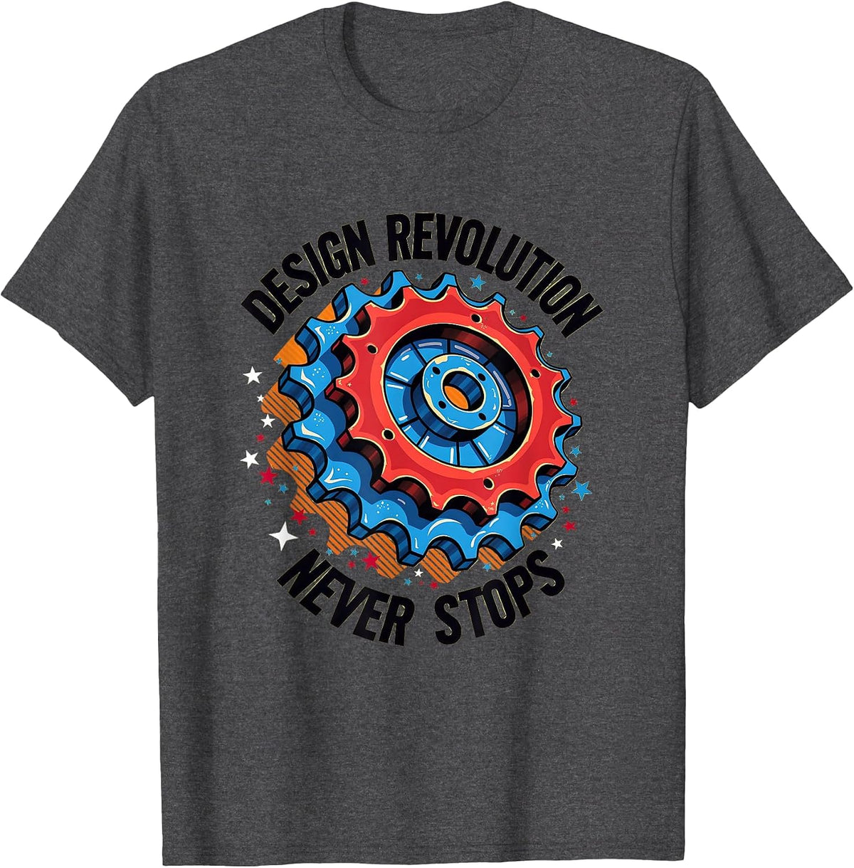 Design Revolution Never Stops Graphic T-Shirt - Dark Heather Grey