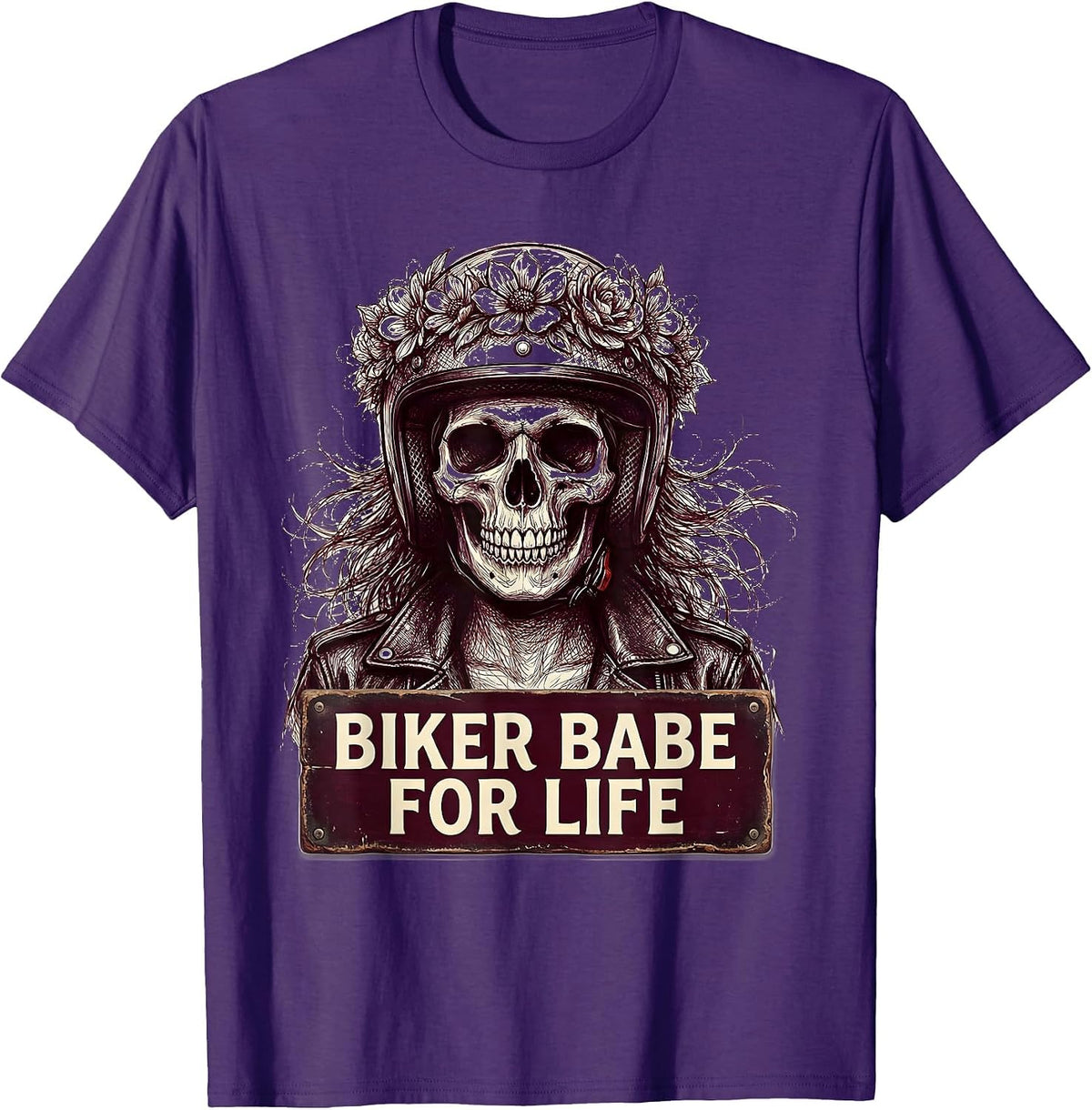Biker Babe For Life Bold Motorcycle Design T-Shirt - Purple