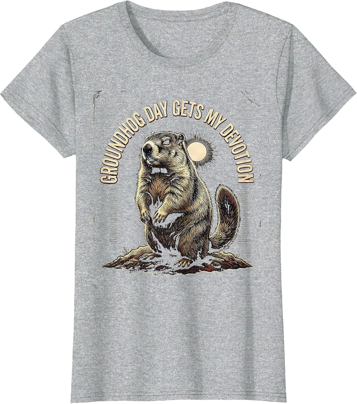 Groundhog Day Gets My Devotion Distressed Funny Vintage T-Shirt - Heather Grey