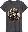 Women's White Cowgirl Tipping Hat Winking Western Design T-Shirt - Dark Heather Grey