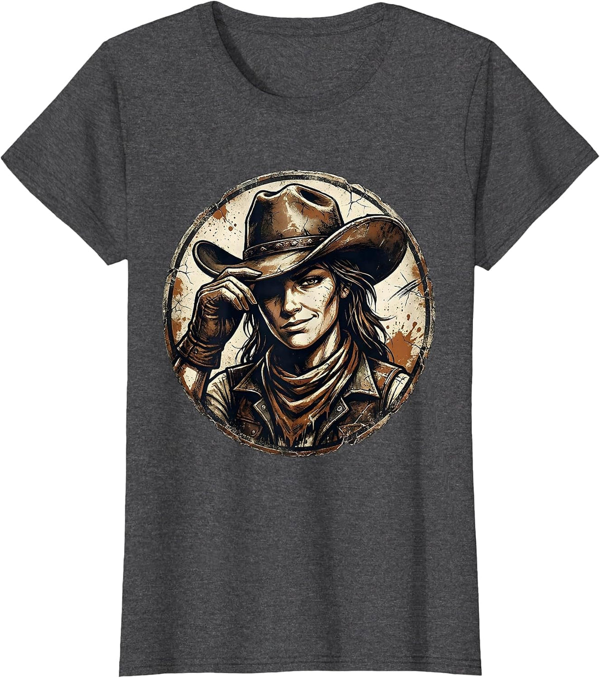 Women's White Cowgirl Tipping Hat Winking Western Design T-Shirt - Dark Heather Grey