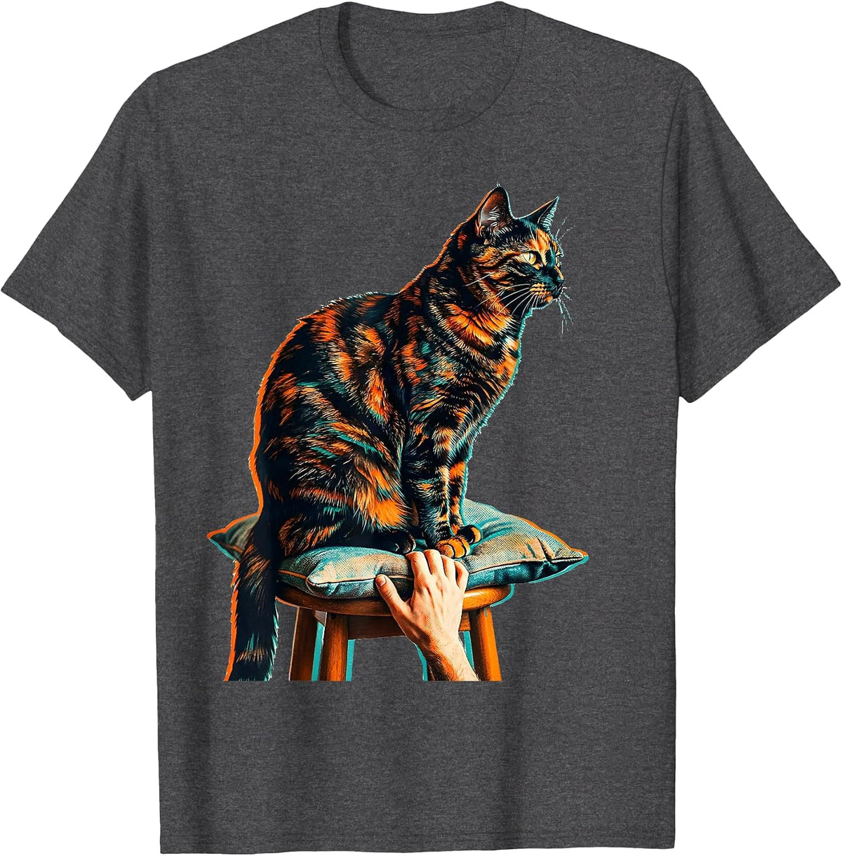 Men's Tortie Cat Lover Risograph Tortoiseshell Cat Owner T-Shirt - Dark Heather Grey