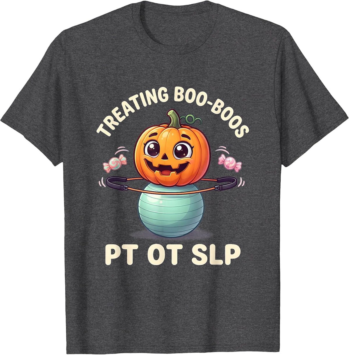 Treating Boo-Boos PT OT SLP Cute Kawaii Halloween Therapy T-Shirt - Dark Heather Grey