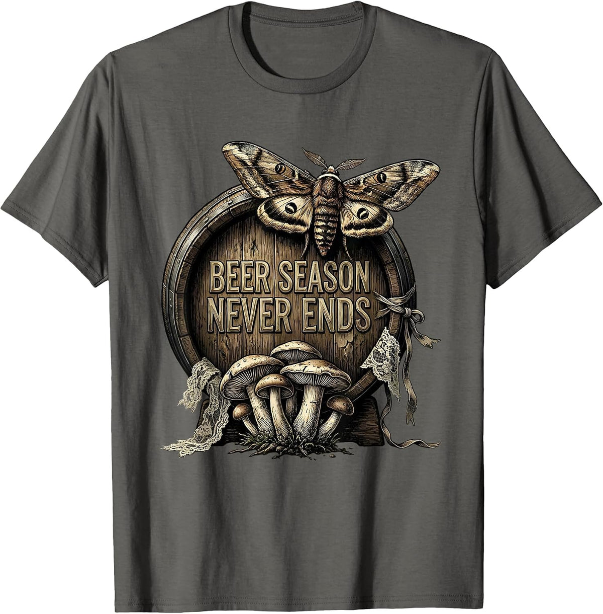 Beer Season Never Ends Oktoberfest Design T-Shirt - Asphalt Grey