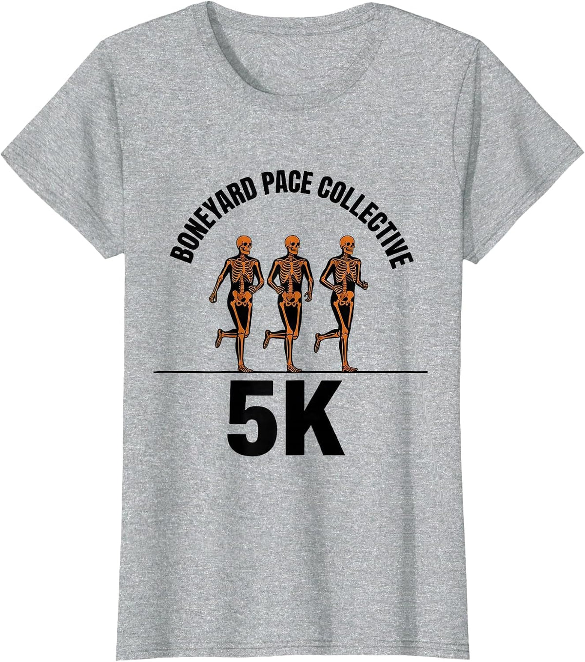 Boneyard Pace Collective 5K Funny Skeleton Runner Halloween T-Shirt - Heather Grey