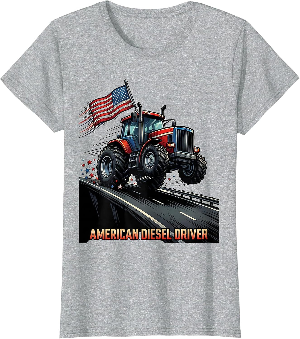 American Diesel Driver Cartoon Semi Truck Patriotic Driver T-Shirt - Heather Grey