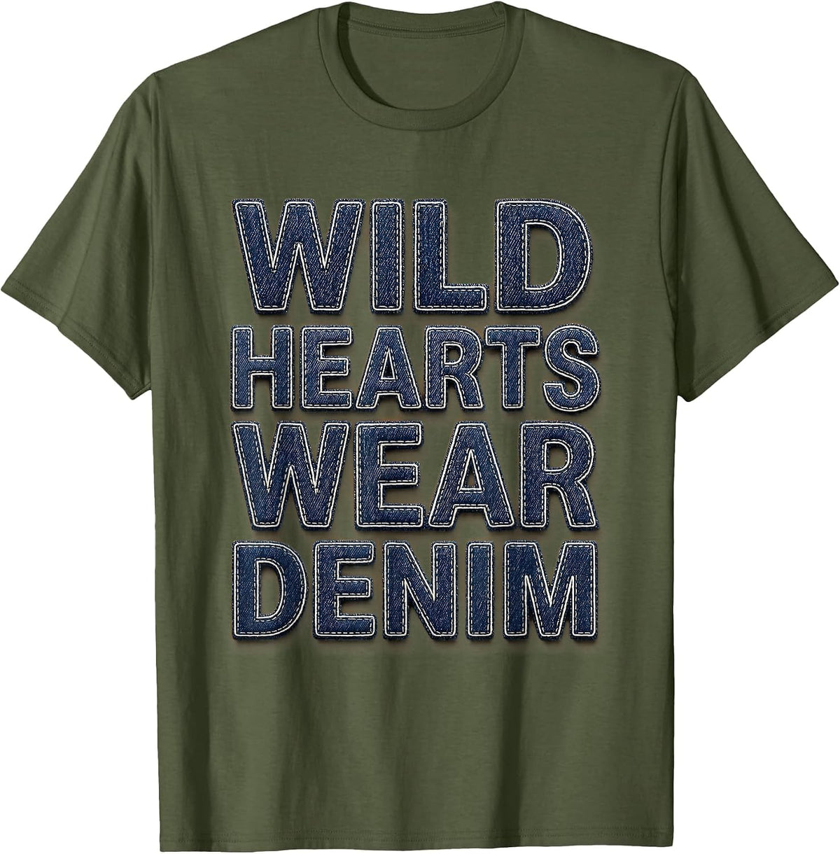 Men's Wild Hearts Wear Denim Cowgirl Design T-Shirt - Olive Green
