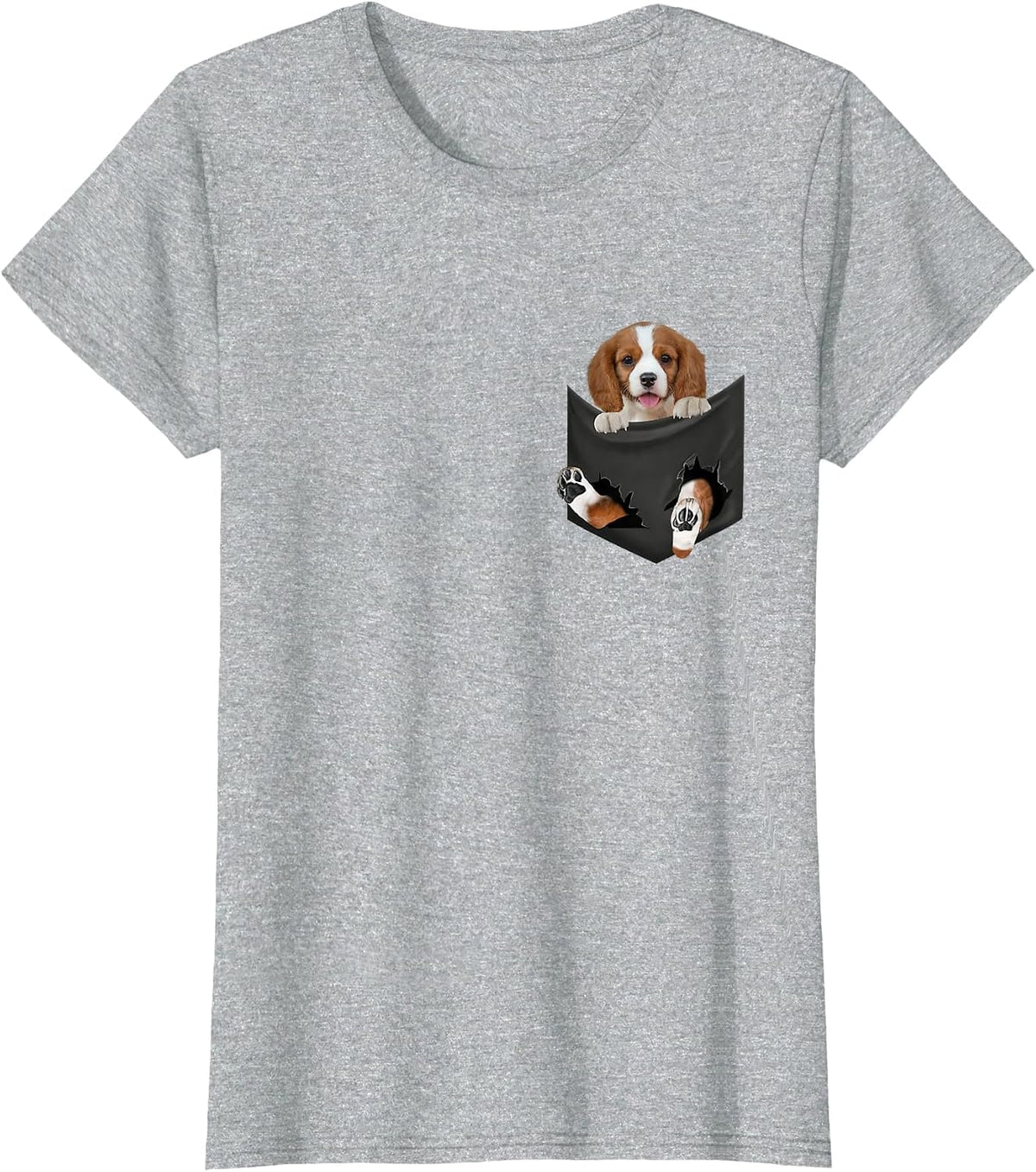 Cavalier King Charles Spaniel Dog in Pocket T-Shirt - Heather Grey