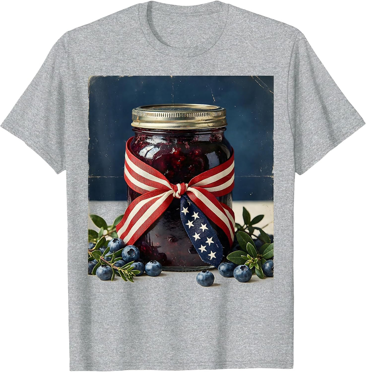 Red White and Blueberries Jam Jar Flag Ribbon T-Shirt, Men, Heather Grey, 3X-Large - As Pictured