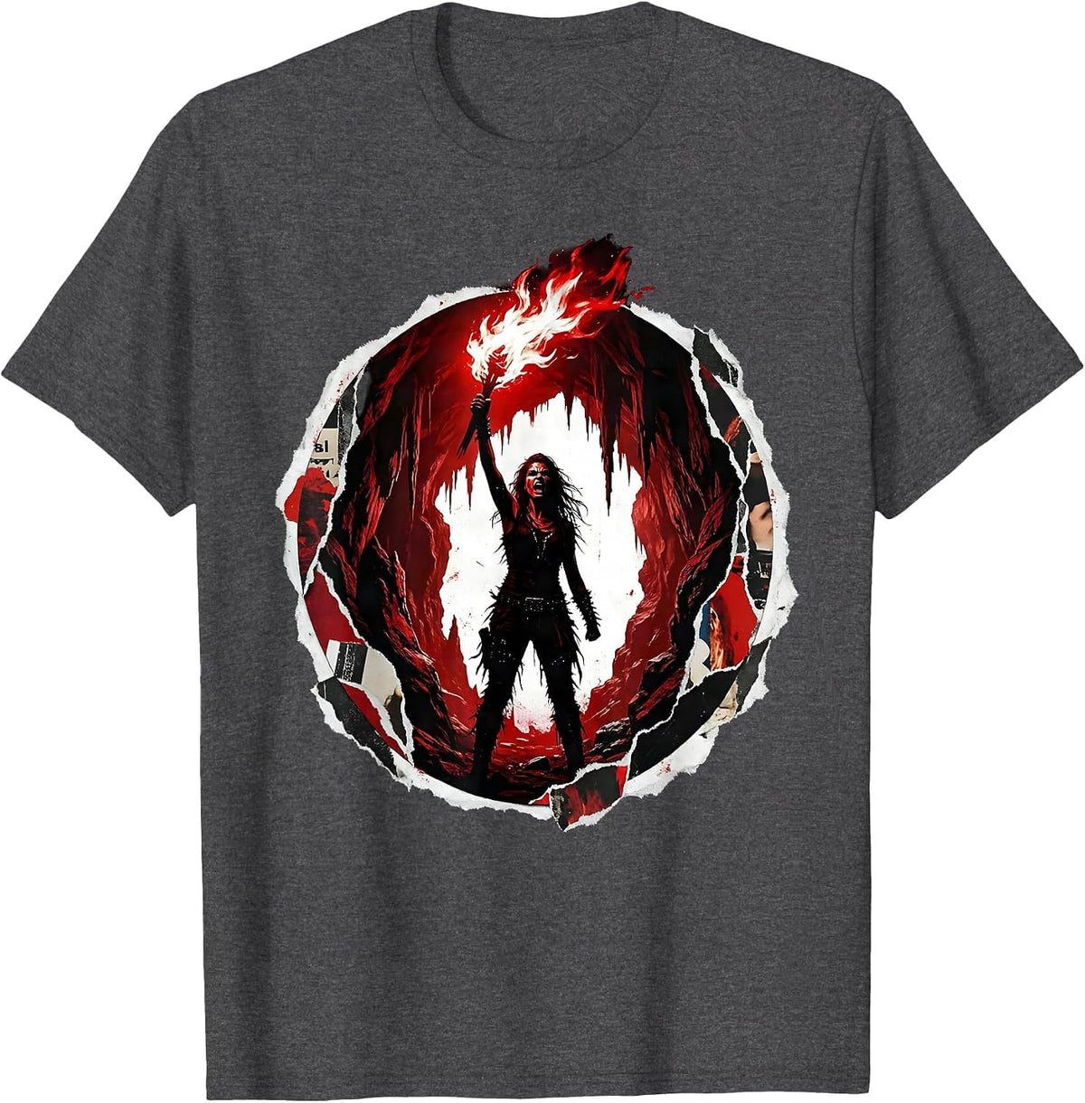 Men's Torch Bearer Dark Cave Illustration T-Shirt - Dark Heather Grey