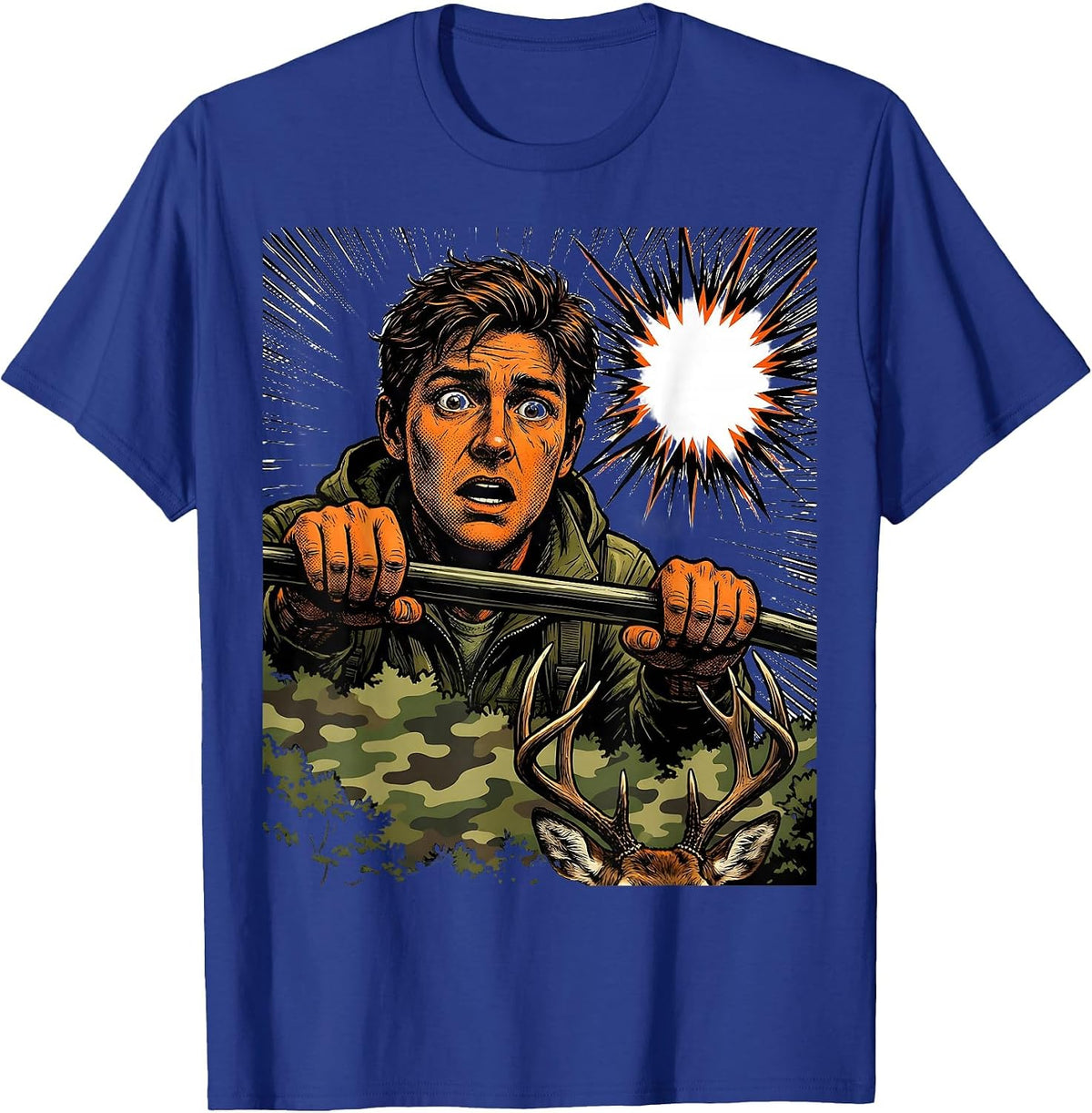 Startled Hunter Youth Humor Deer Hunting Camo T-Shirt - Royal Blue