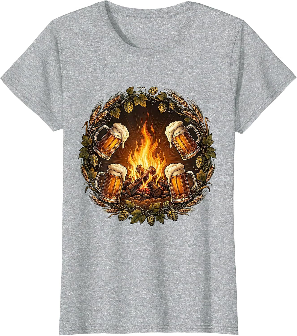 Women's Prost Campfire Mug Raise Illustration T-Shirt - Heather Grey
