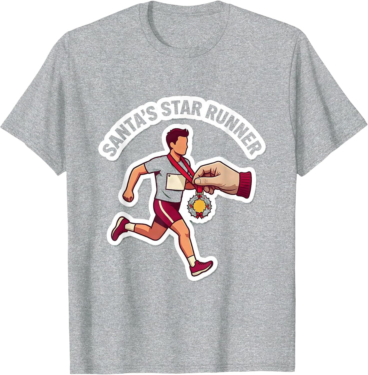 Men's Santa's Star Runner Funny Christmas Run 5K Squad T-Shirt - Heather Grey