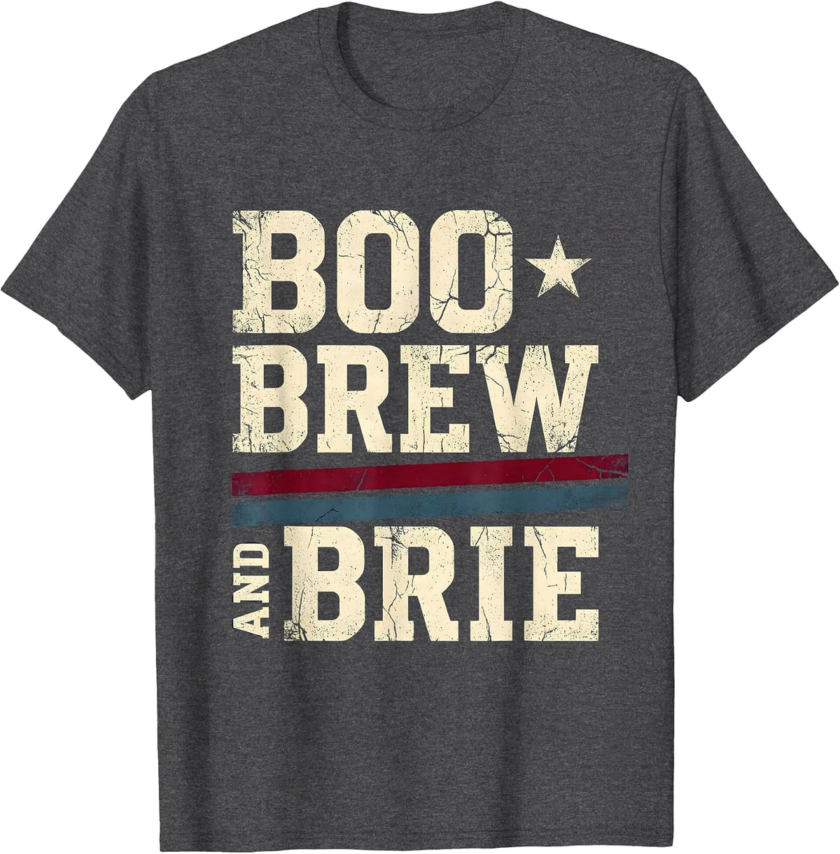 Men's Boo Brew and Brie Halloween Wine Cheese Design T-Shirt - Dark Heather Grey