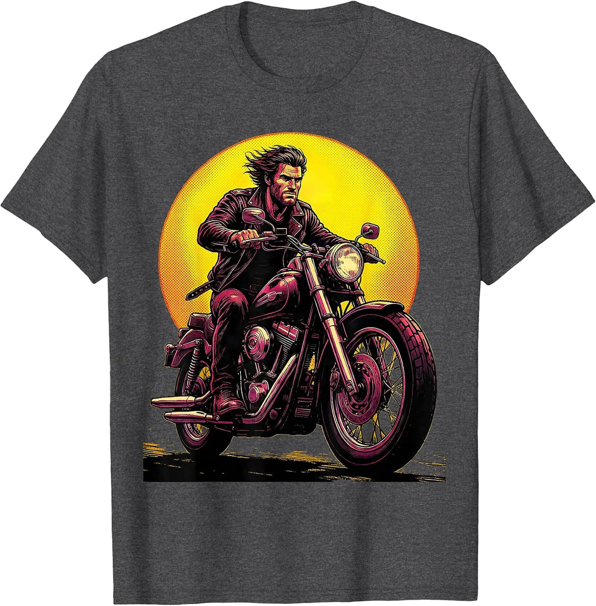 Rugged Rider Sunset Motorcycle Graphic Tee T-Shirt - Dark Heather Grey