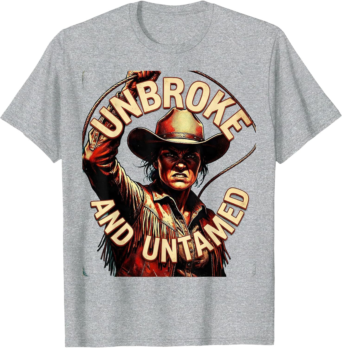 Men's Unbroke and Untamed Cowgirl Western Design T-Shirt - Heather Grey