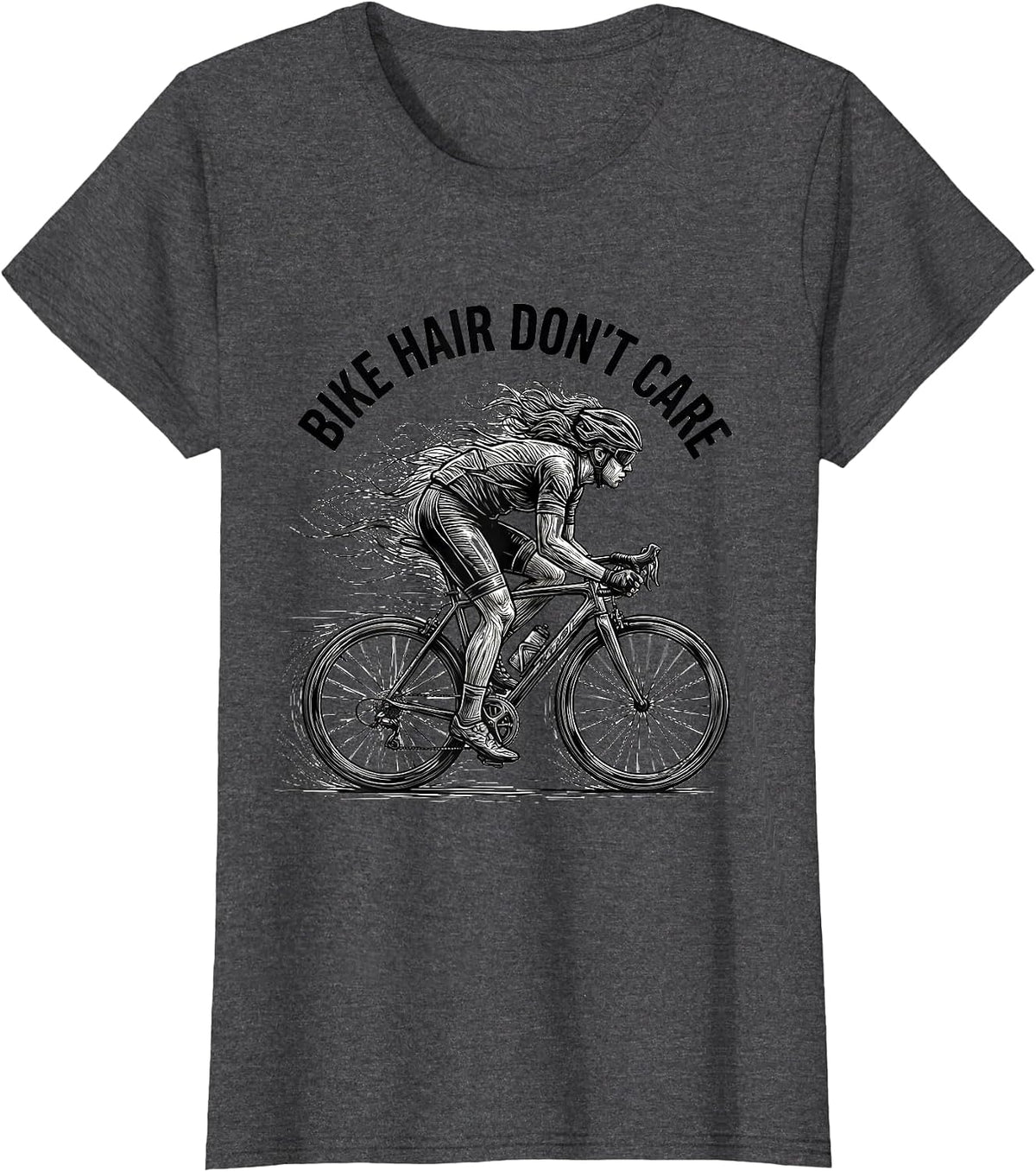 Women's Bike Hair Don't Care Cycling Design T-Shirt - Dark Heather Grey