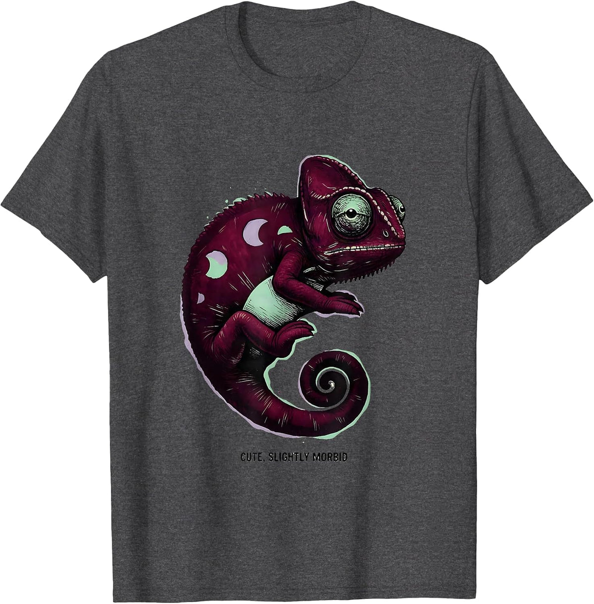 Men's Cute Slightly Morbid Kawaii Pastel Goth Plush Chameleon T-Shirt - Dark Heather Grey