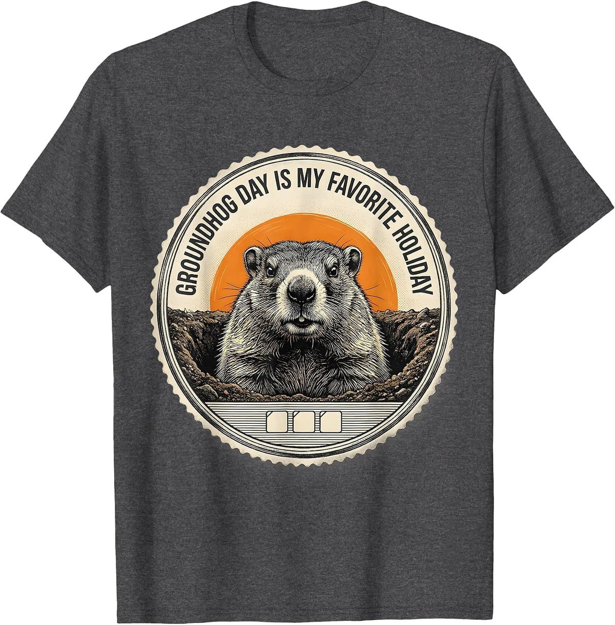 Men's Groundhog Day Is My Favorite Holiday Funny Vintage Badge T-Shirt - Dark Heather Grey