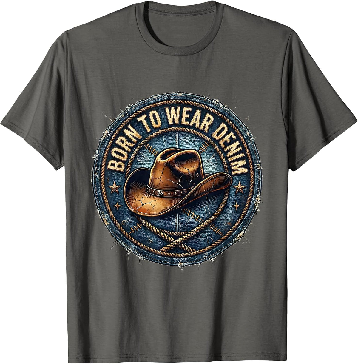 Born to Wear Denim Cowgirl Graphic Design T-Shirt - Asphalt Grey
