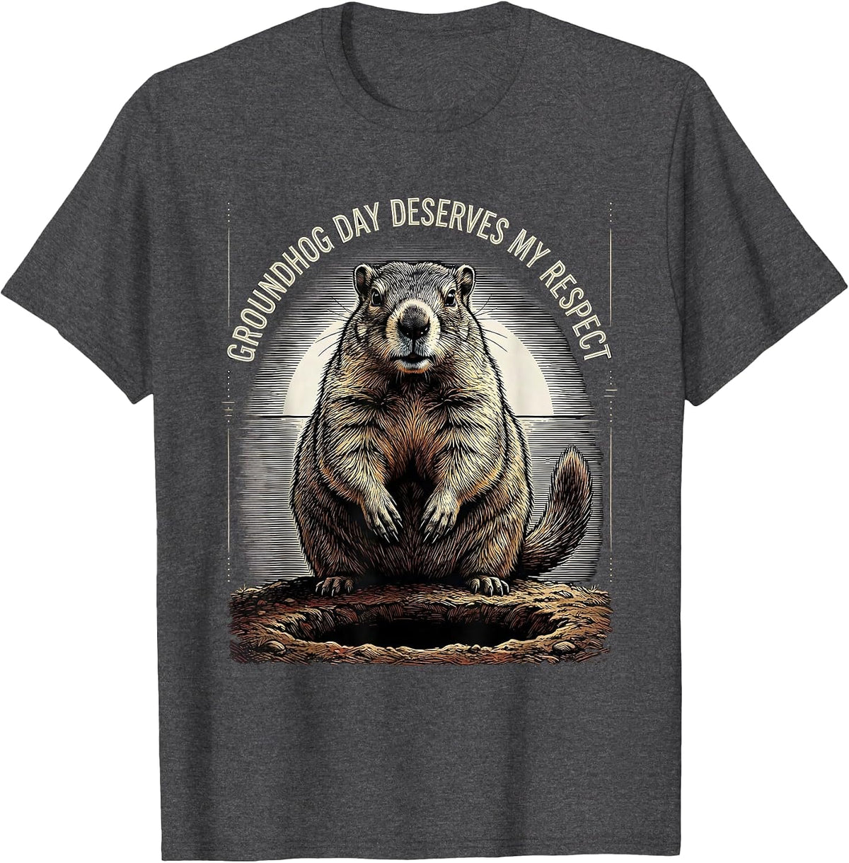 Men's Groundhog Day Deserves My Respect Funny Vintage Retro Humor T-Shirt - Dark Heather Grey