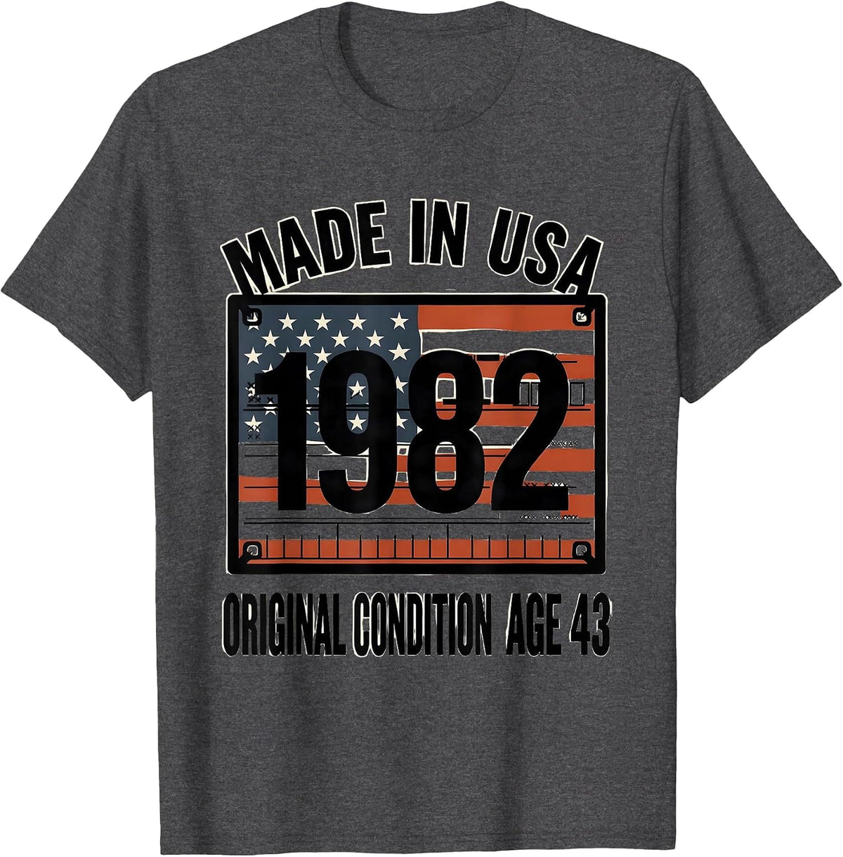 Made In USA 1982 Original Condition Age 43 Vintage T-Shirt - Dark Heather Grey